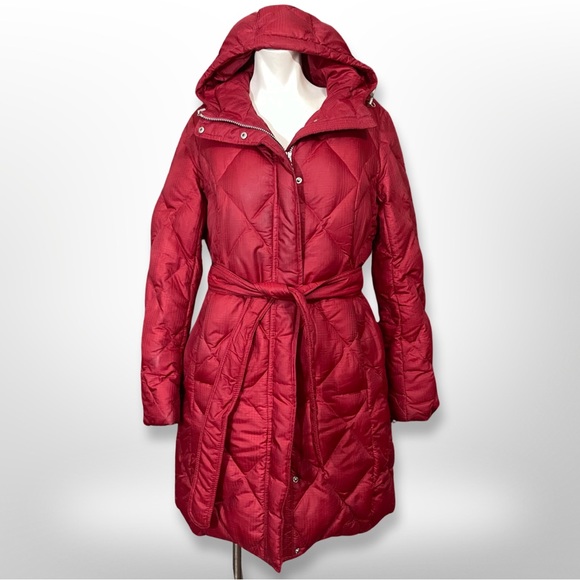 Eddie Bauer Premium Goose Down Belted Red Long Puffer Parka SP - Picture 2 of 12